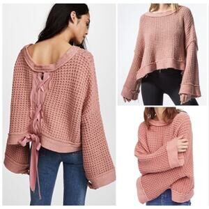 Free People Maybe Baby Sweater Heavy Knit Oversized Crop Rose Size XS